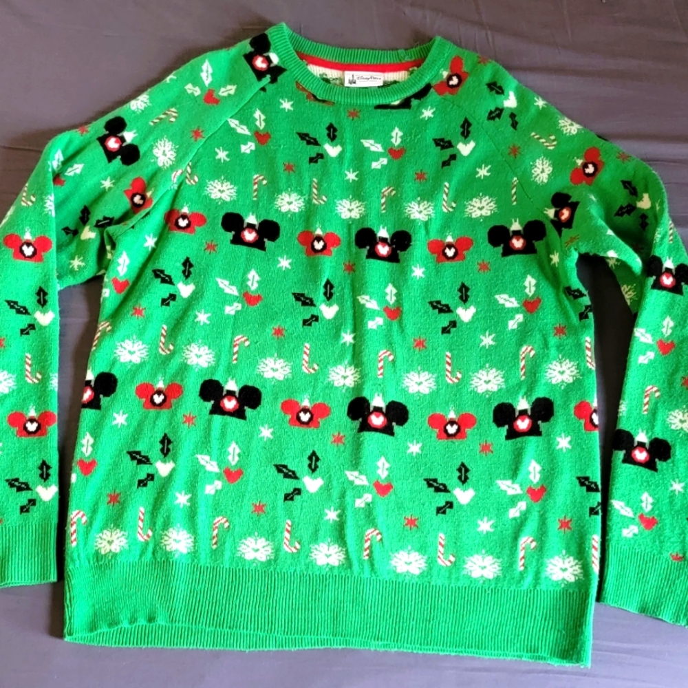 Disney Adult Ugly Christmas Sweater - Mickey Mouse Ear Ornaments